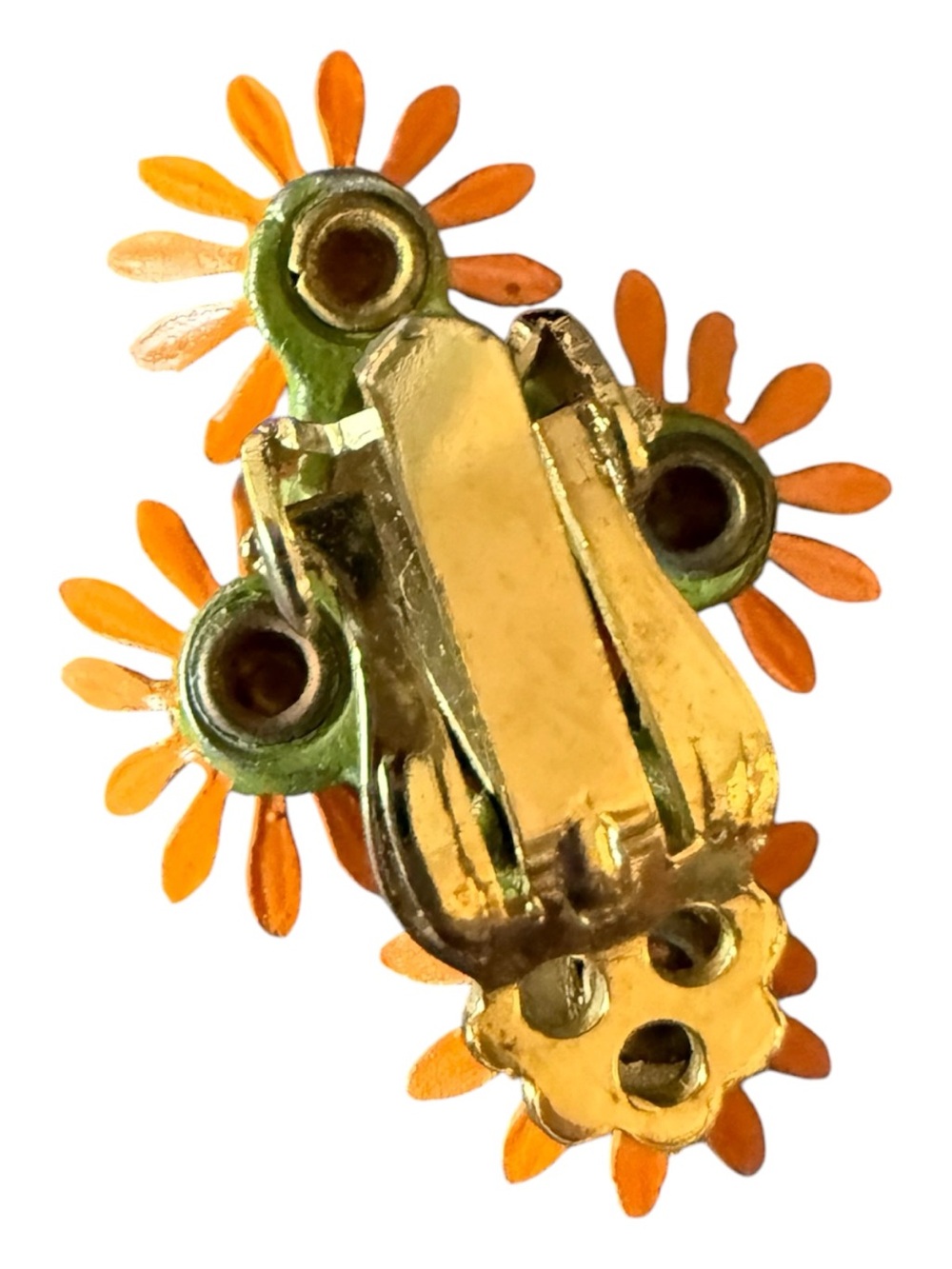 Vintage Orange Daisy Flower Brooch & Clip-On Earring Set Retro Enamel Floral - Picture 5 of 10